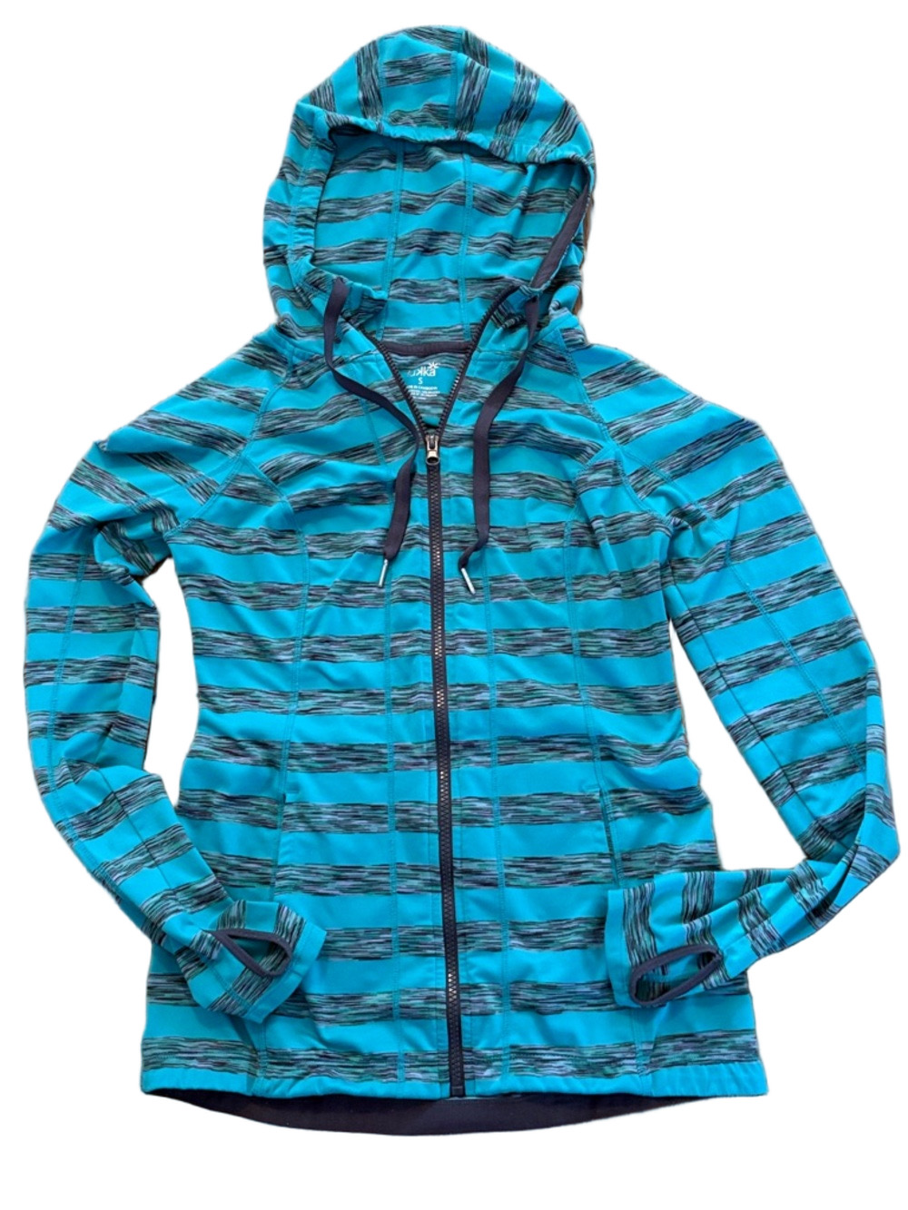 Lukka Full Zip Activewear Hoodie Drawstring Hood Thumb Holes Turquoise S